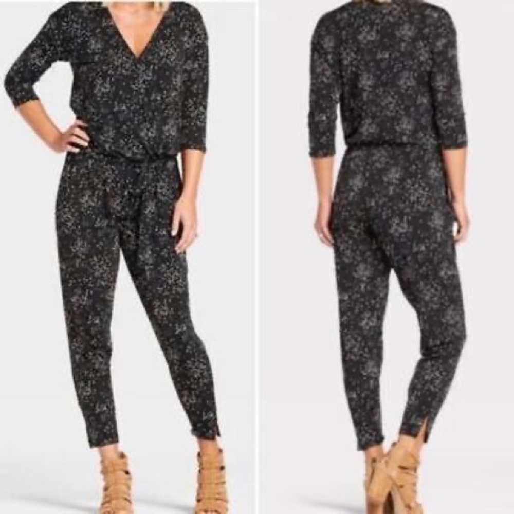 Black Geometric Print Jumpsuit Allison Joy Relaxed Fit Sz M